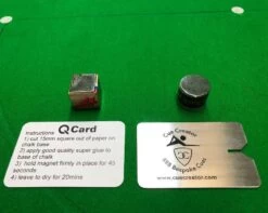 Magnetic Cue Chalk Holder Clip -Billiards Equipment Shop card and magnet glued on