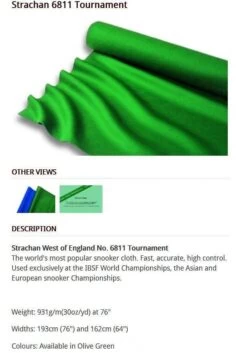 Strachan 30oz 6811 Snooker & Pool Table Cloth 10 Strachan 30oz 6811 Snooker & Pool Table Cloth -Billiards Equipment Shop strachan 68111